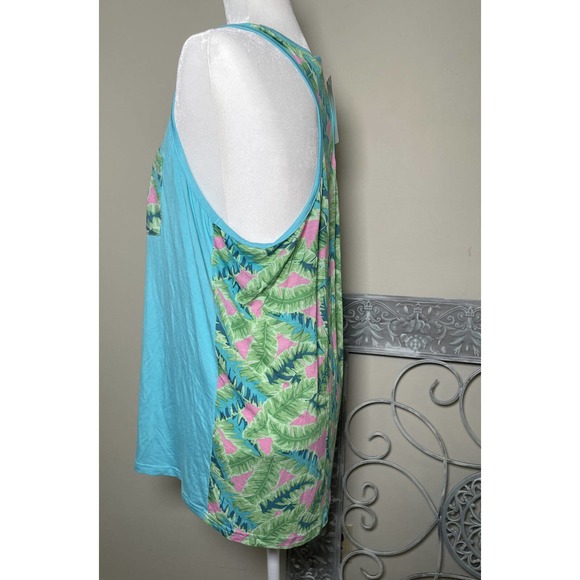 Marley Lilly NWT Woman’s Tropical Palm Tree Tank Blue Green Pink Large L/XL - Picture 2 of 7